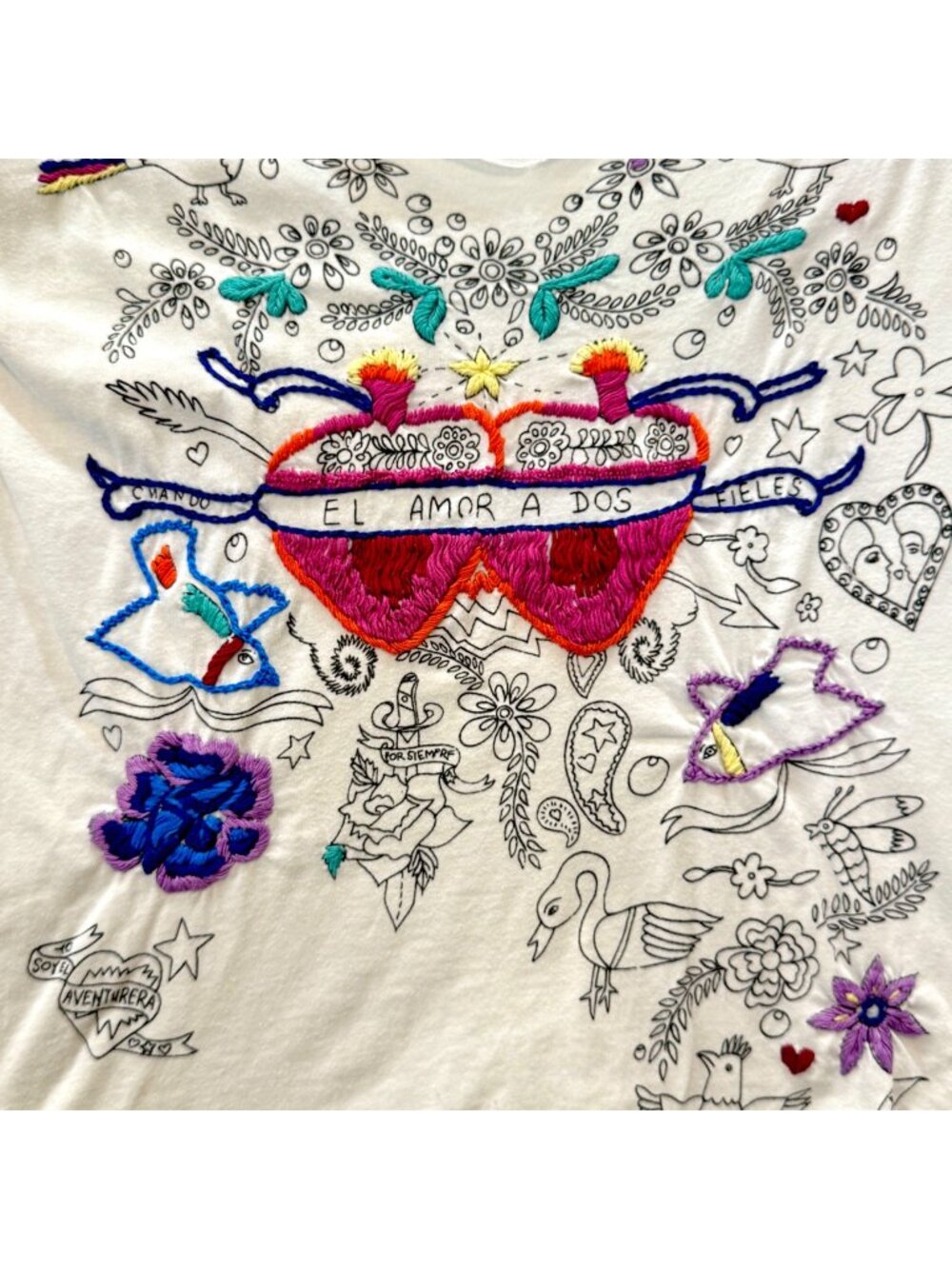 Vintage Y2K Embroidered White Tank Top Retro Festival Tattoo Distressed Size M